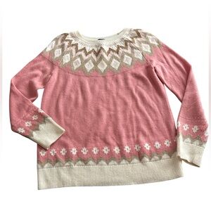 Talbots Fair Isle Sweater Womens Medium Lambswool Blend Soft Pink Cream Beige